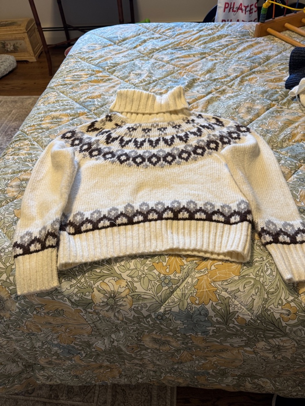 LOFT Cream and Brown Fair Isle Turtleneck Sweater